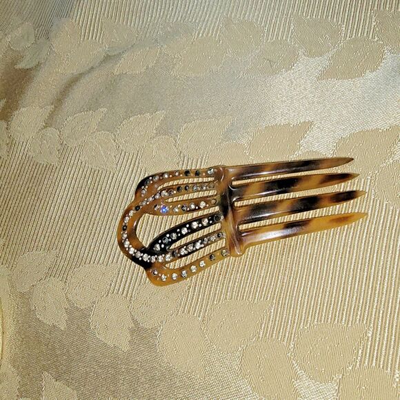 VTG Victorian hair comb faux Tortoise Shell hair ornament w/rhinestones - Picture 14 of 15